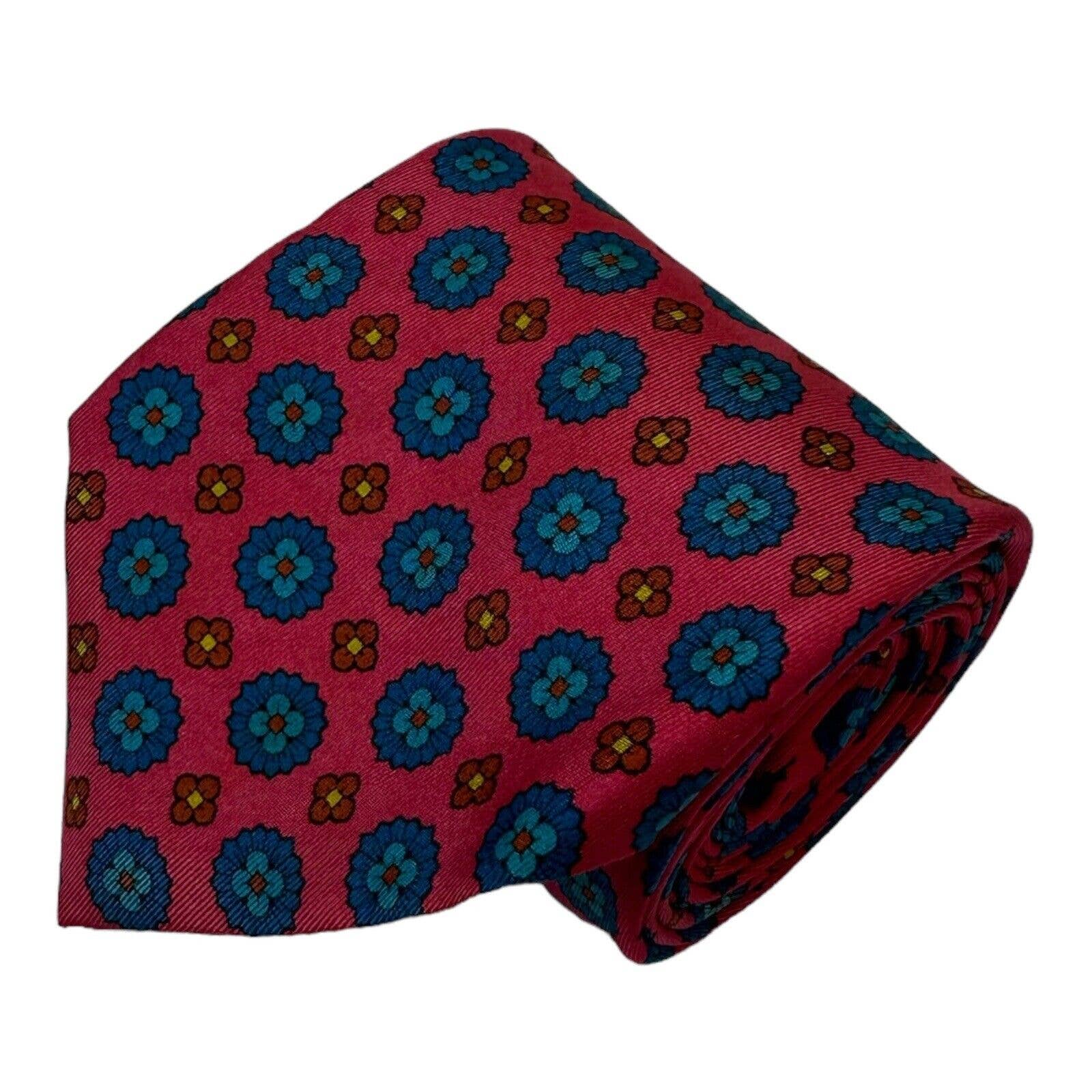 Ben Silver Red Blue Geometric Pure Silk Mens Tie 35 Inch Width